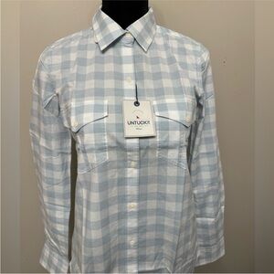 NWT UNTUCKit Women’s Santa Marzi Blue White Casual Button Down Shirt 0